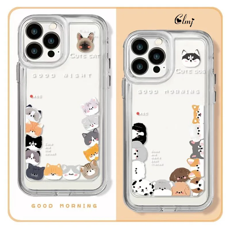 

Clmj Cartoon Cute Cat Dog Phone Case For iPhone 11 14 12 Mini 13 Pro Max 7 8 Plus Se 2020 X XR XS Soft Silicone Protective Cover