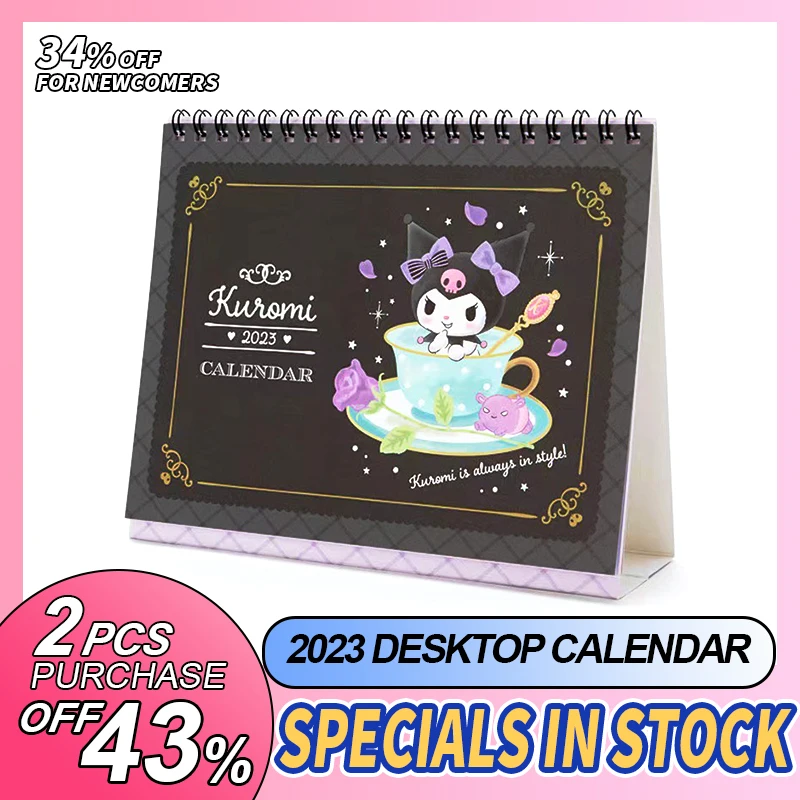 

2023 New Melody Kuromi Hello Kitty Desktop Calendar Office supplies Desktop decoration Small desk calendar Cartoon cute gift