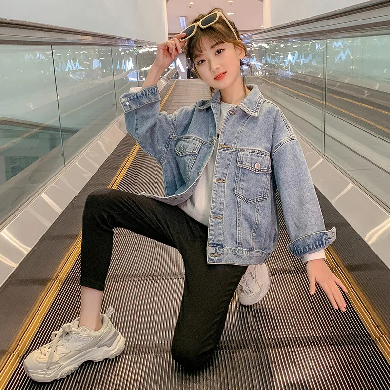 Solid Loose Denim Jackets For Teenage 