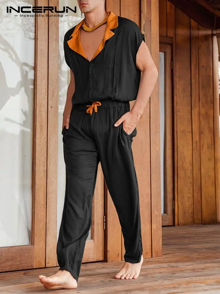 Комбинезон INCERUN мужской с лацканами и коротким рукавом повседневный свободный