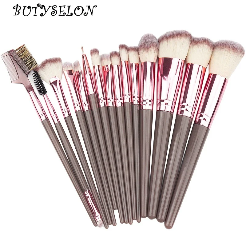 

15pcs Grey Korean Makeup Brush Set Cosmetic Powder Eyeshadow Foundation Blusher Blending Make Up Brushes Beauty Tool Accessories