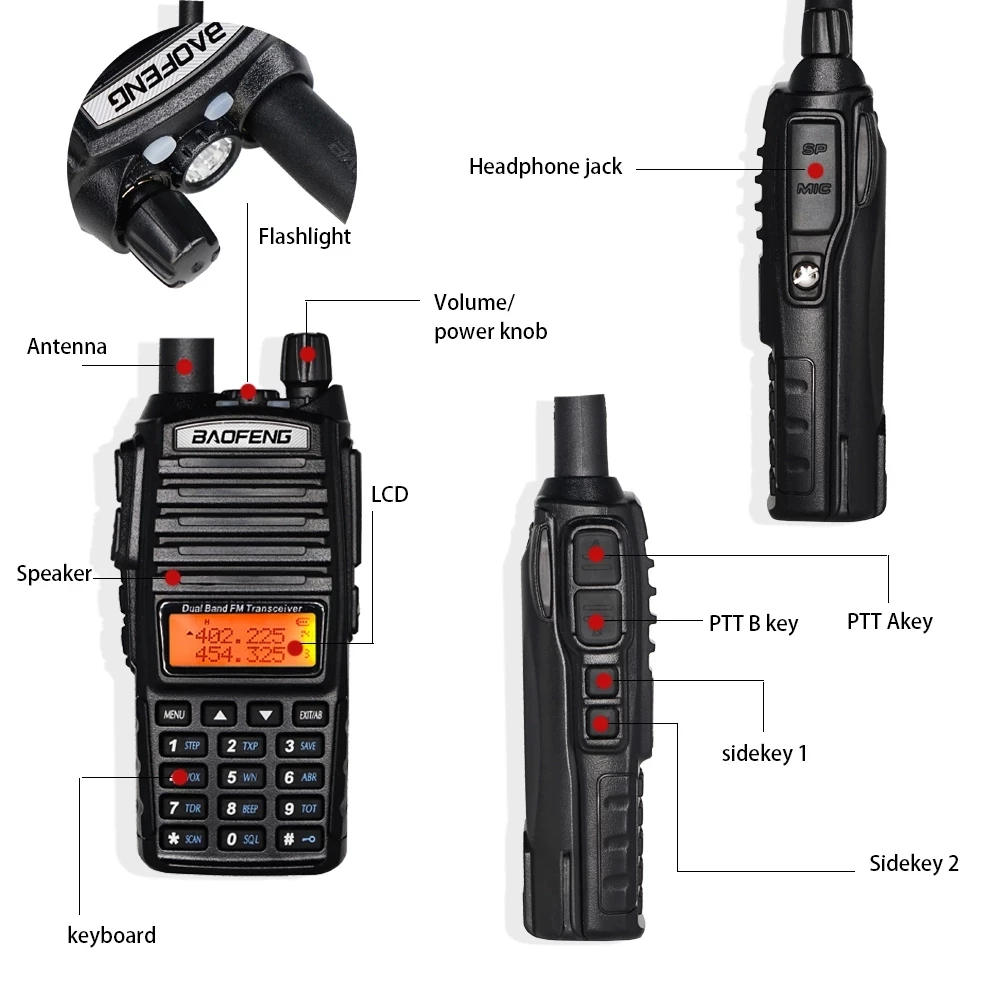 2pcs 8W Baofeng UV-82 Walkie Talkie Portable Two Way Radio Power Dual Band HF FM Transceiver Filing for 10km Hunting + NA771