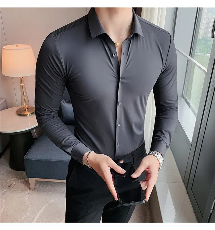 High-End Men's White Business Shirt, Silky, Comfortable And Seamless. Pressure-Free Rubber Pleats And Iron-Free Men's Shirt.