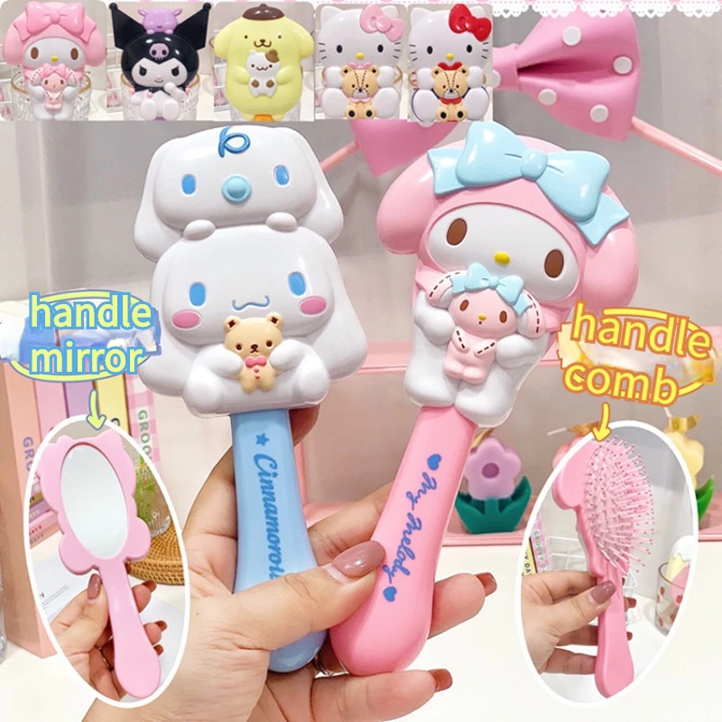 

Мультяшные Подвески Sanrio Hello Kitty Kuromi Melody Cinnamoroll, ручное косметическое зеркало, массажная подушка безопасности, расческа, антистатические пода...