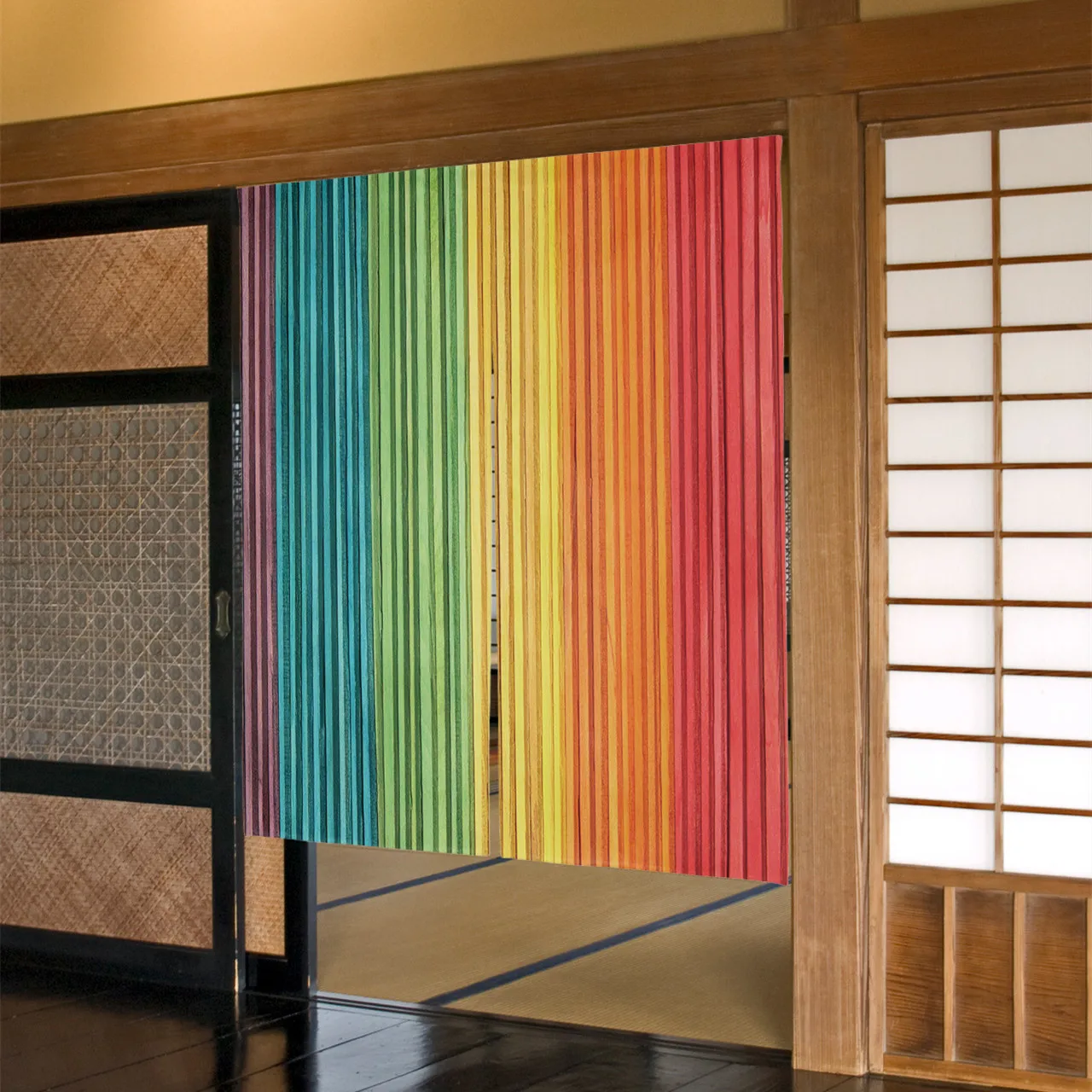 

Радужные винтажные японские дверные занавески с текстурой древесины, занавески для гостиной, спальни, перегородки, подвесные полузанавески для кухни и входа