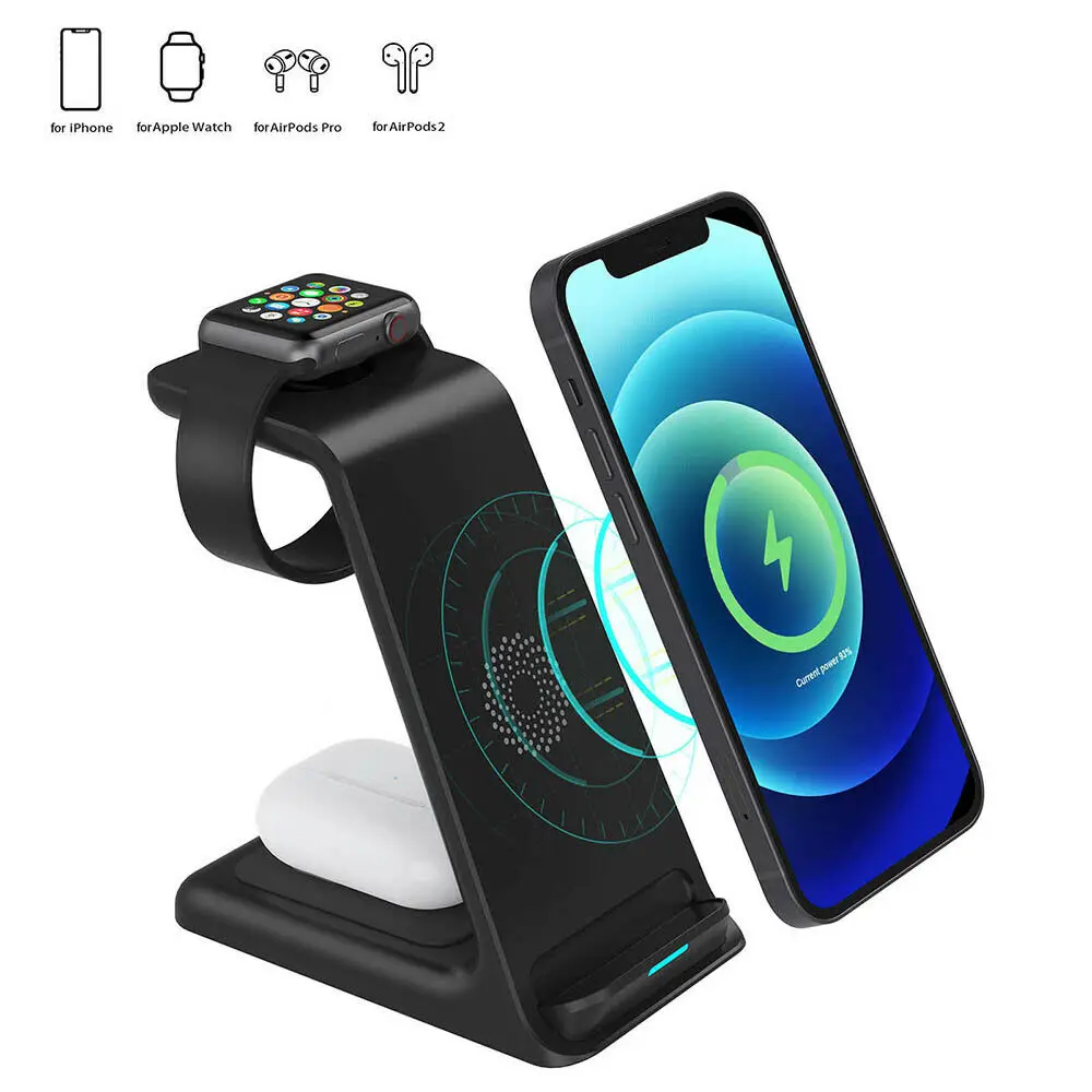 Беспроводное зарядное устройство док-станция 3 в 1 для Apple Watch IPhone 13 12 11 XS Airpods
