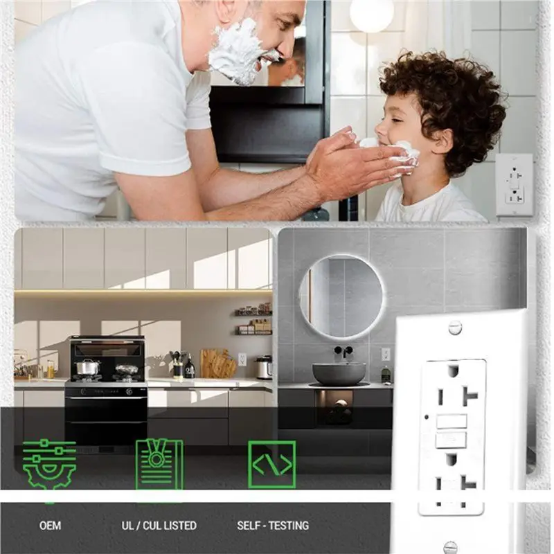 Фото 【COMELY】3 розетки GFCI 20 А, электрическая розетка GFI со светодиодным индикатором, прерыватель заземления, устойчивый к несанкционированному неисправности 20 А №2
