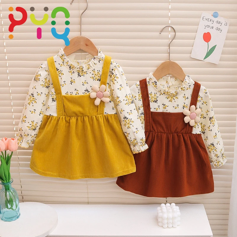 Baby Dress For Girls Floral Dress Cotton 2023 New Spring Autumn Casual Kids Long Sleeve Printing Princess Dresses PYQ 1-4 Years