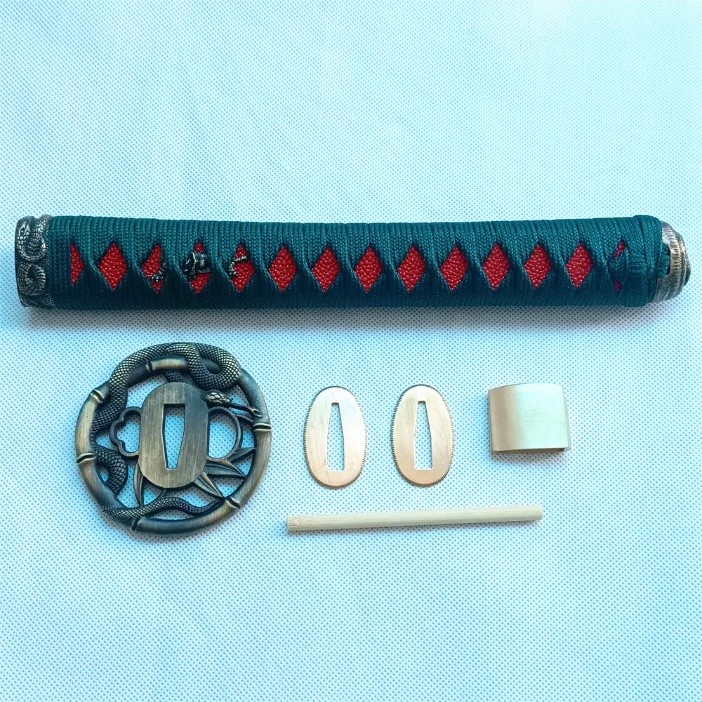 Зеленая ручка 26 см сплав защита для рук змея Tsuba Menuki Fuchi Kashira японского самурая