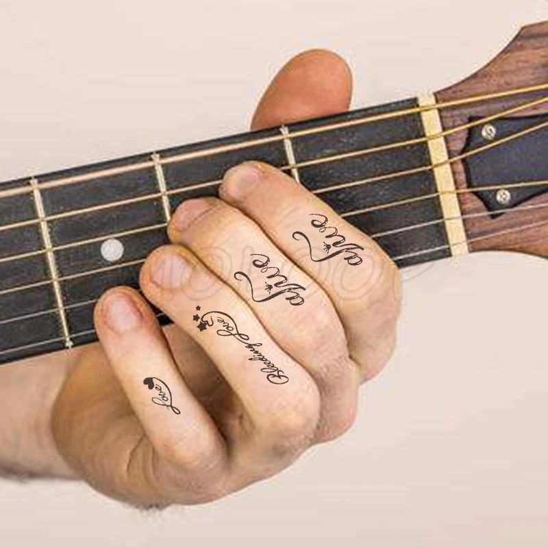 

Water Transfer Black Finger Letter Pattern Tattoo Body Art Waterproof Temporary Fake Flash Tattoo for Man Woman Kid 10.5*6 Cm