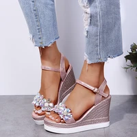 Women Summer Wedge Heel Sandals Platform Sandals Strap Open Toe Chunky Bottom Casual Shoes 2022 Gold Silver Pink Sandals 10cm