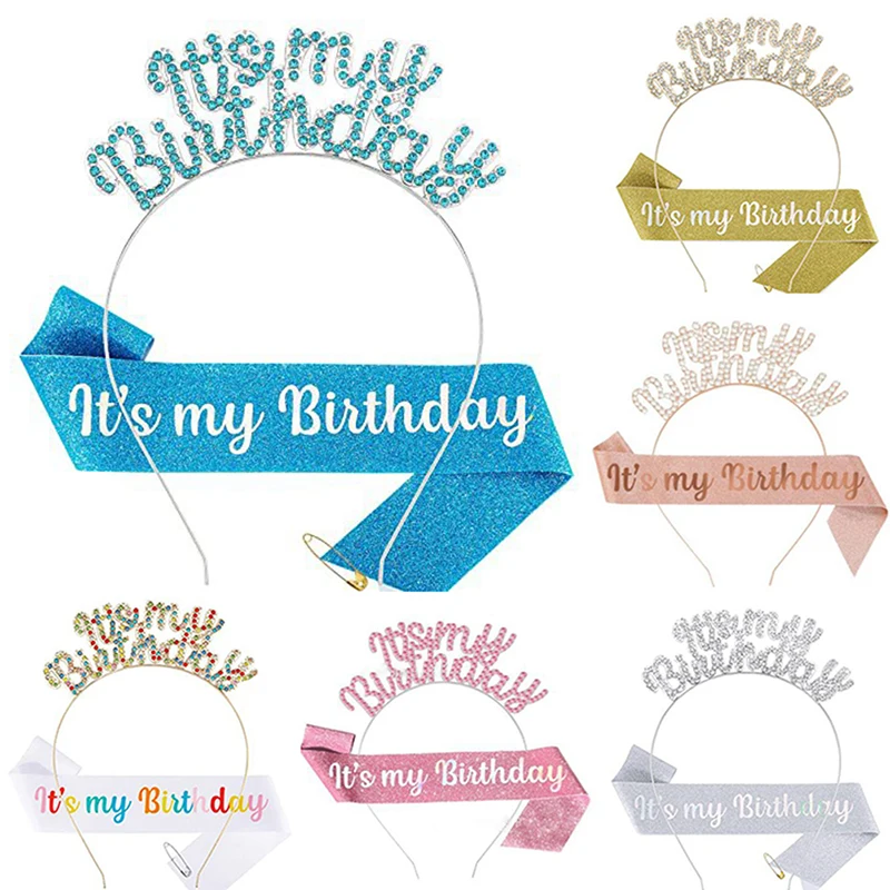 Ful Gold Silver It's My Birthday Headband Rose Gold Girl Birthday Straps Party Hair Accessories Birthday Decorations