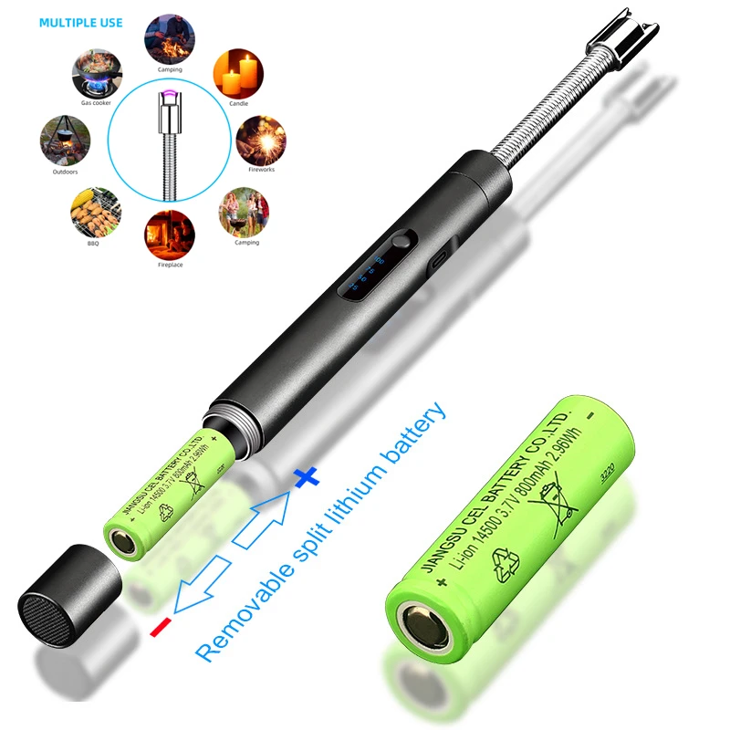 Plasma Windproof Lighters Replaceable 14500 Battery Long Candle Kitchen Tools USB Type-C Charging  Electric ARC Lighter