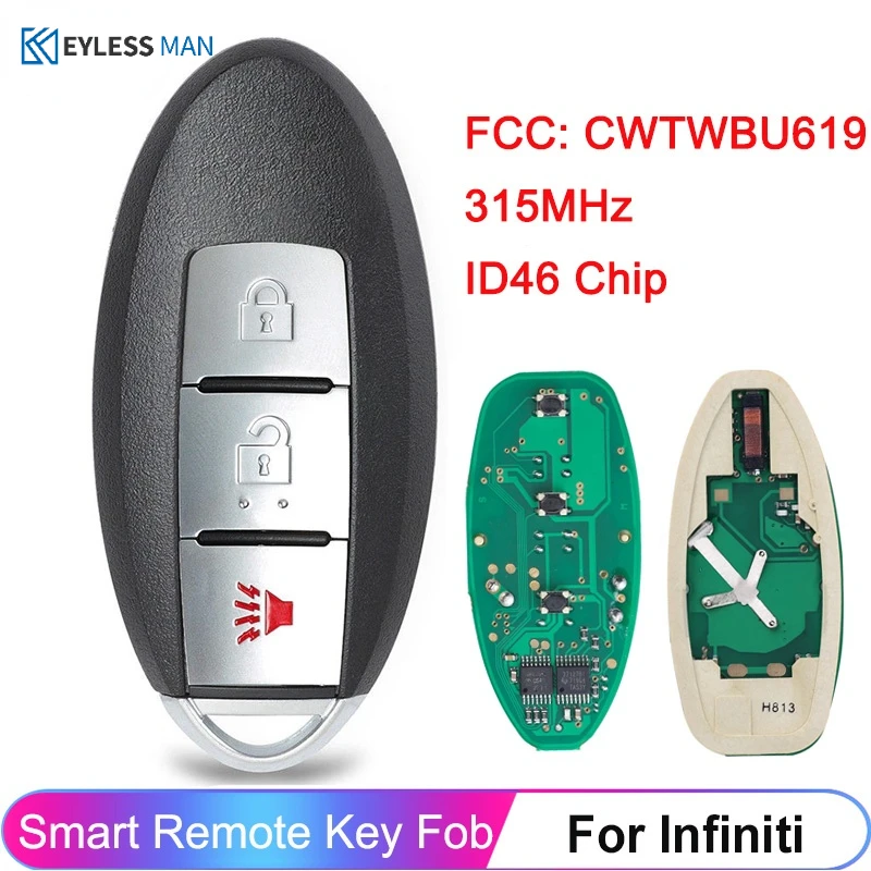 Keyless Go Smart Remote Key Fob per Infiniti FX35 FX45 2005 2006 2007 2008 2009 2010 ID FCC: CWTWBU619 315MHz con Chip ID46