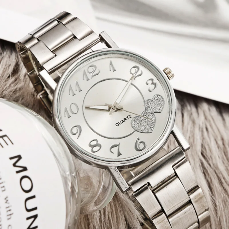 Casual Fashion Mesh Strap Heart Shaped Watch Peach Heart Women's Watch Steel Strap Couple Quartz Watches Trendy Couple Watches