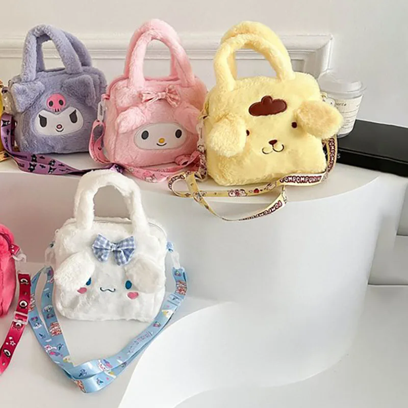

Kawaii Sanrio Anime Small Square Bag Cute Cinnamoroll My Melody Kuromi Cartoon Soft Plush Convenient Carrying Toys for Kids Gift