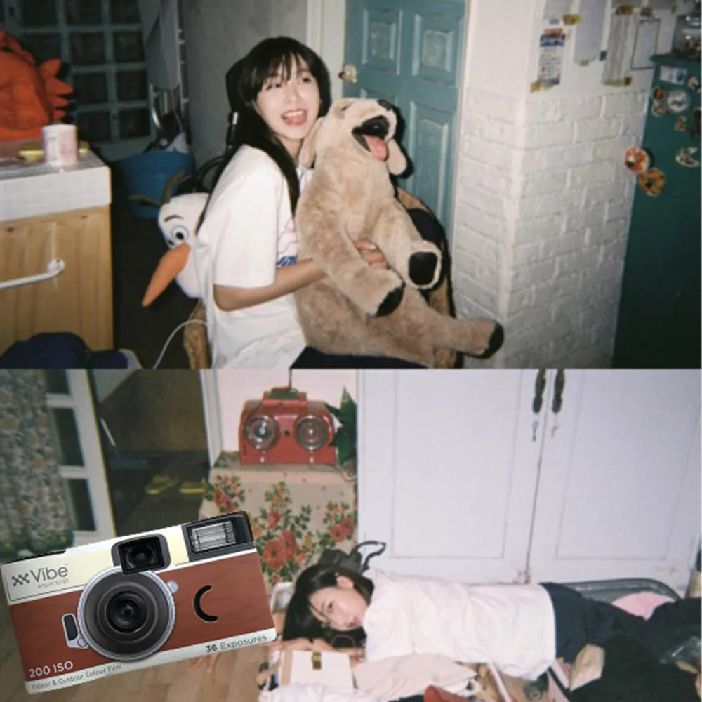 

New VIBE Retro Film Camera 36 Sheets Disposable Camera 32MM Lens with Flash Photography Photo Camera（Classic black/retro red）