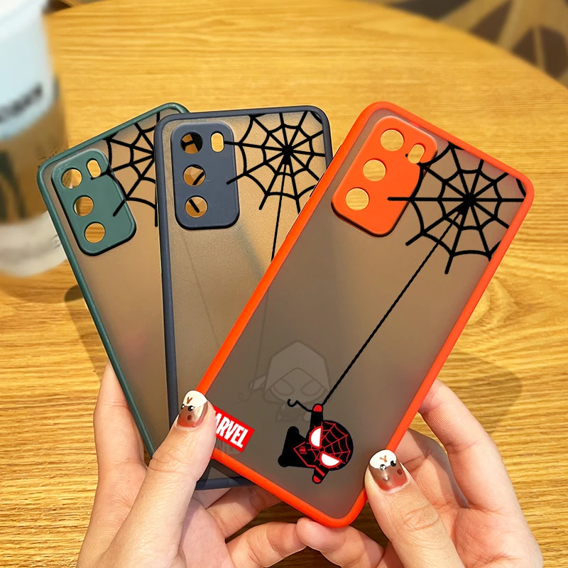 

Marvel Spiderman Cartoon Case Matte For Huawei P50 P40 P30 P20 Mate 40 30 20 Pro Plus Nova 9 SE Frosted Translucent Phone