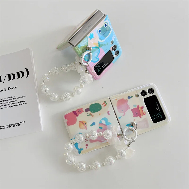 Cartoonl Rabbit Frog Pig Dolphin Phone Case for Samsung Galaxy Z Flip 4 3 Hard Cover for ZFlip3 Zflip4 Solid Shell Bracket