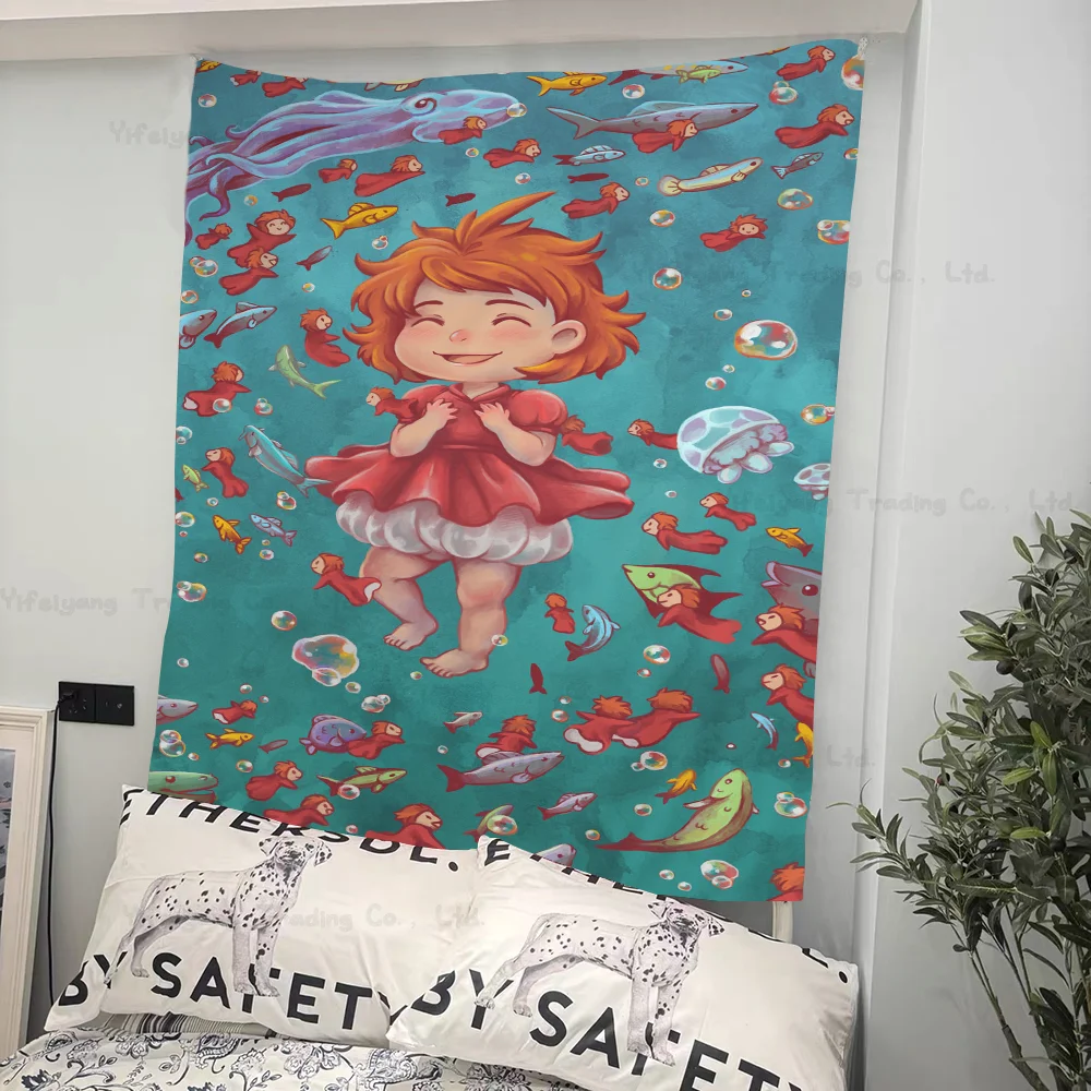 Ponyo On The Cliff Printed Large Wall Tapestry Cheap Hippie Hanging Bohemian Tapestries Mandala INS Home Decor