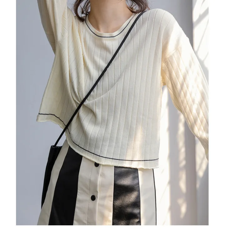 Женская футболка в полоску весна-осень 2021 Свободный Повседневный короткий топ с