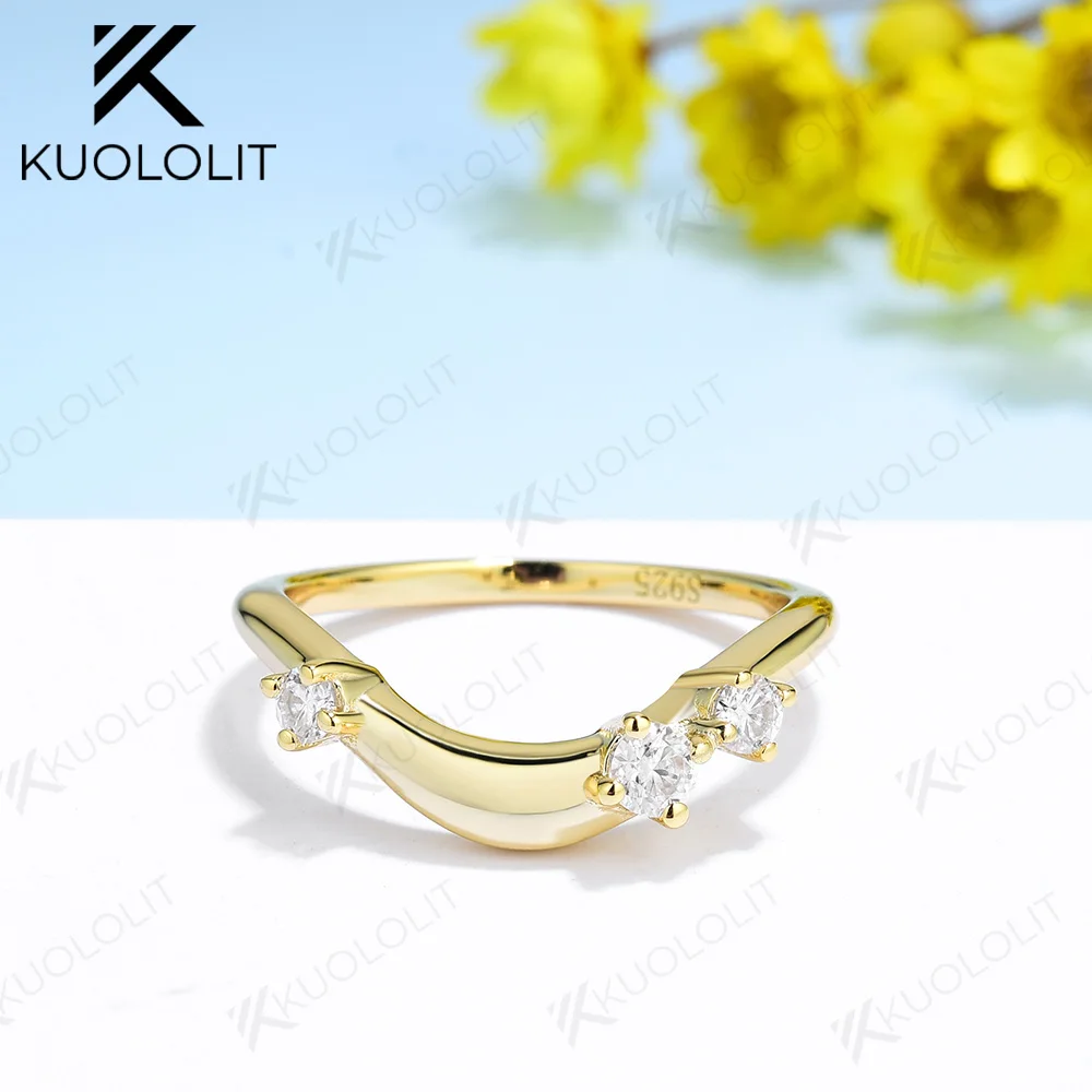 

Kuolit 0.22CTW круглая огранка Moissanite кольца для мужчин и женщин однотонная 18 к 14 к 10 к 925 серебряный белый золотой свадебный ремешок для юбилея