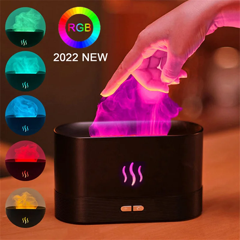 

3D Flame Aroma Diffuser USB Simulation Flame LED Night Light with 180ML Water Tank Humidifier Atomizer for Home Office Bedroom