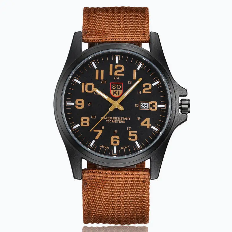 Brown Men Nylon Strap Quartz Watch Fashion Simple Round Glass Dial Date Watch For Daily Work Sports 6