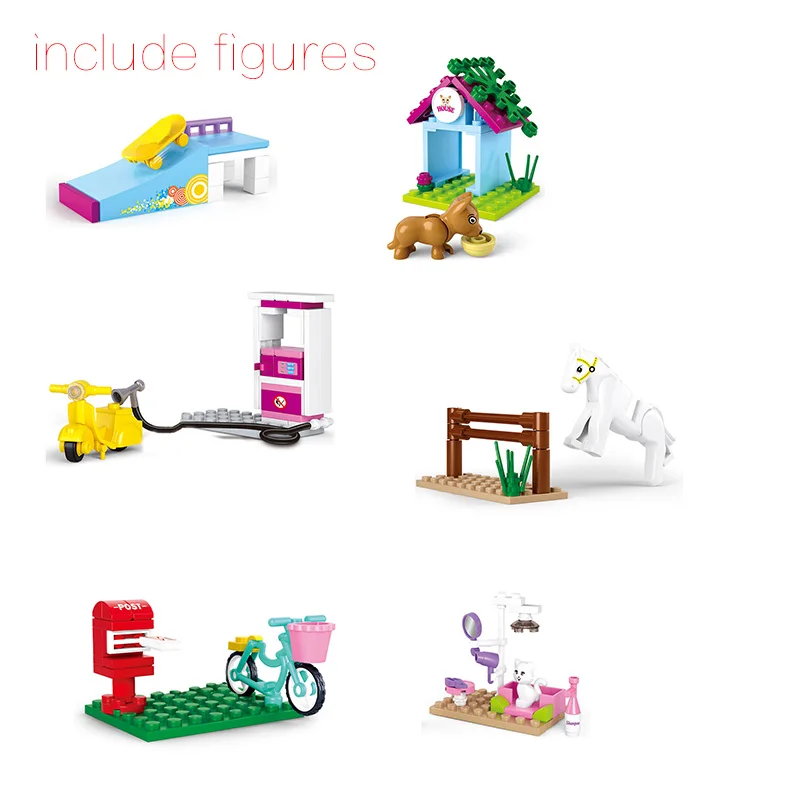 

30Pcs SLUBAN 0515 Girl Friends Pet Grooming Store Figure Blocks Christmas Gift Construction Building Toys For Children gifts