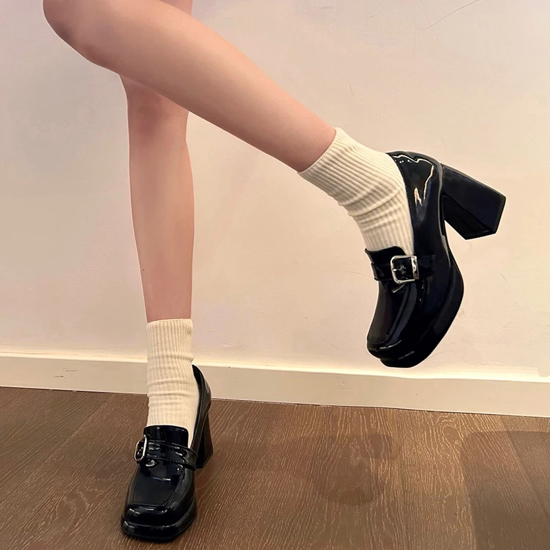 Platform High Heels Chunky Loafers Women 2023 Genuine Leather Mary Jane Pumps Japanese Jk Uniform Black Y2k Heeled Shoes Luxury