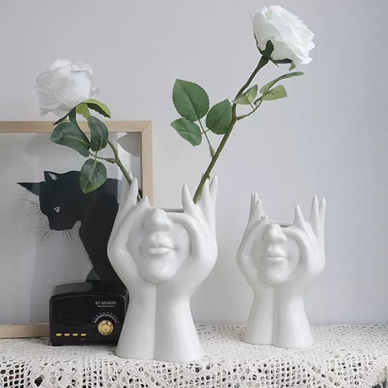 

NEW2023 Nordic Style Vase Women Body Half Face Pot Vase Ceramic Art Crafts Bedroom Living Room Desktop Decoration