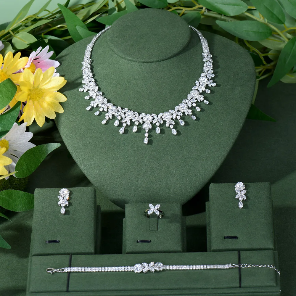 

Luxury Trendy Flower Blossom Nigerian Jewelry sets For Women Wedding Cubic Zircon CZ Chokers Dubai Gold Bridal Jewelry Set N-34