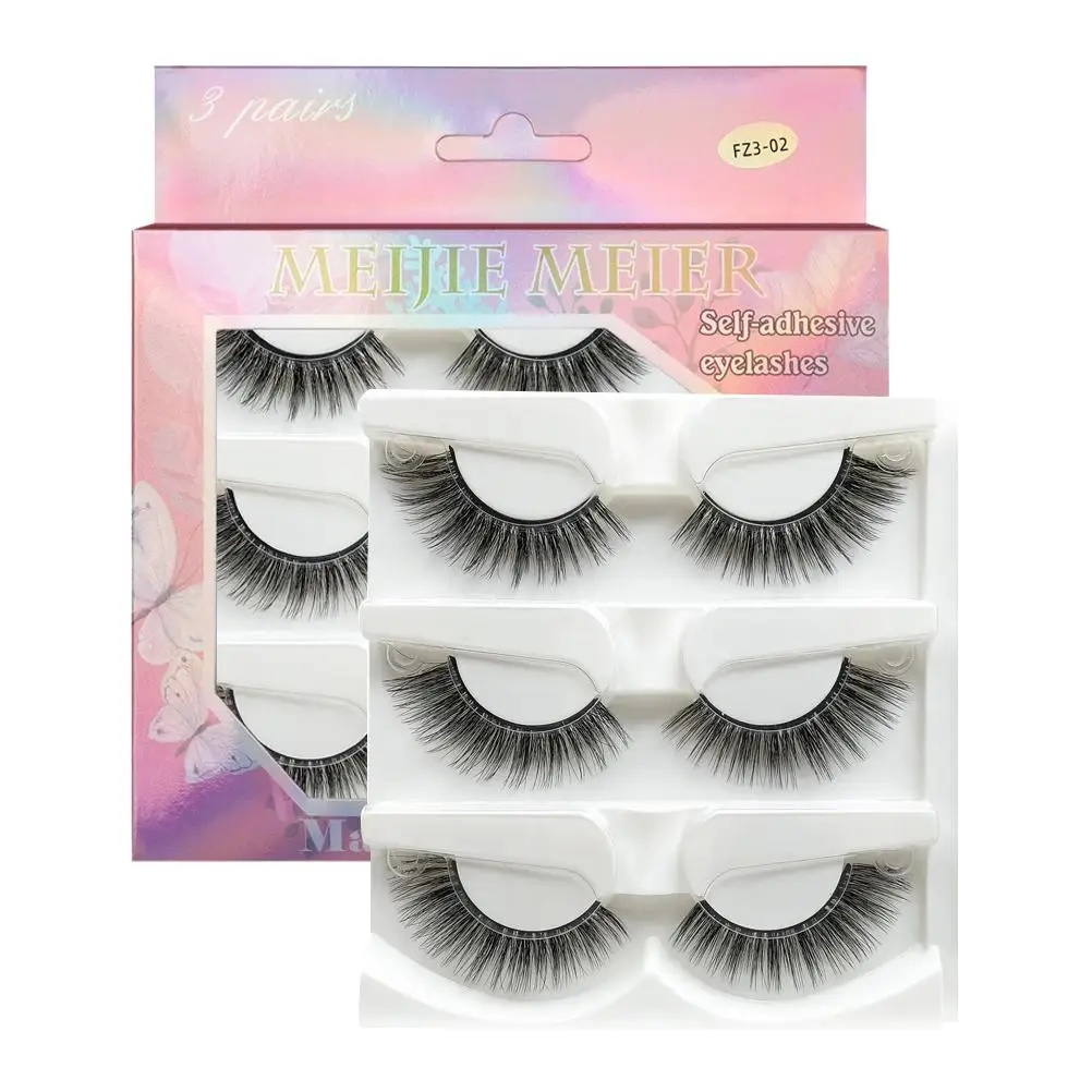 

3 Pairs Self Adhesive Eyelashes No Glue Reusable Long Volume Eyelashes Extensions Natural Look Gift for Women