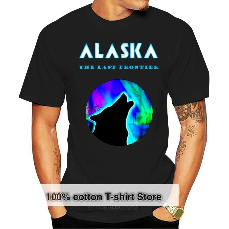 Cool Alaska Northern Lights T-Shirt Crawling Wild Wolf Printing Apparel? Tee Shirt