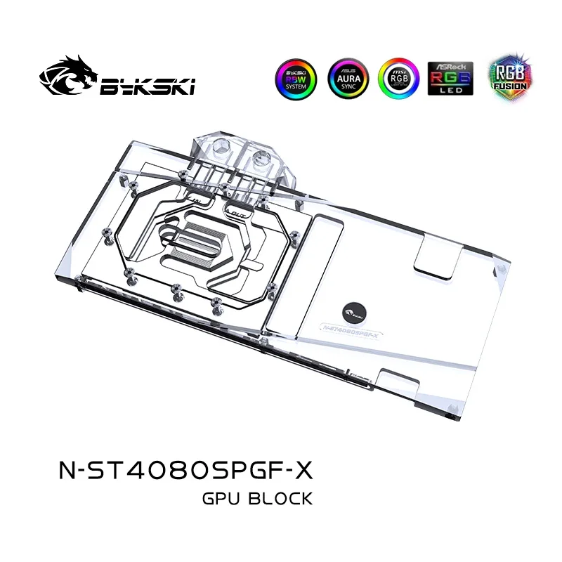 Фото Водоблок Bykski N-ST4080SPGF-X для видеокарты Zotac GeForce RTX 4080 SUPER-16GB PGF OC, медный кулер с RGB-подсветкой №4
