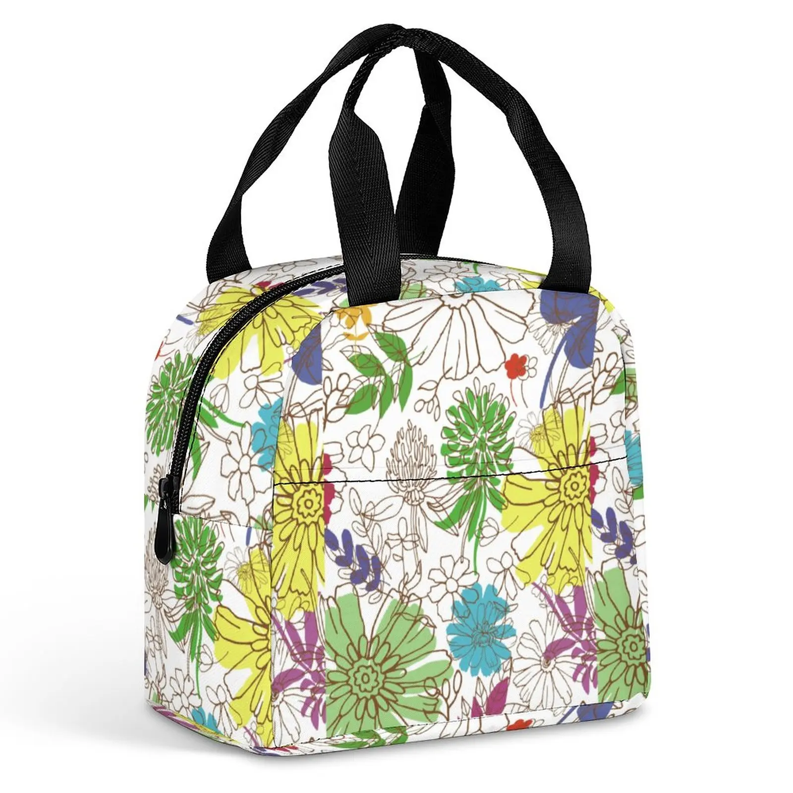 Custom Pattern Tote Lunch Bags for Women Flower Graffiti Print Portable Meal Bag Picnic Travel Breakfast Box Office Work School