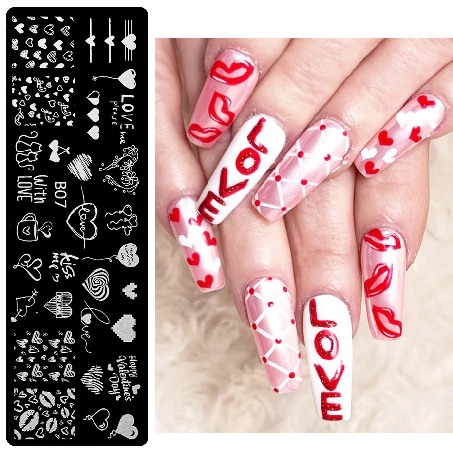 Любовь Сердце ногтей штамповки пластины роза любовь буквы Геометрия День