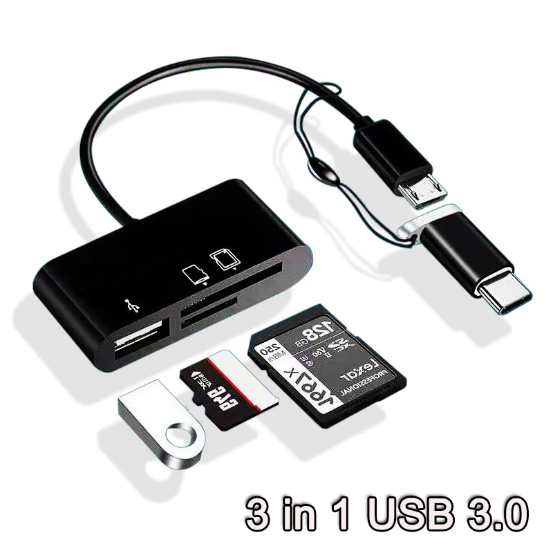 

3 in 1 USB Type C Card Reader OTG Adapter Micro USB SD/TF Card Reader for Macbook Smartphone Data Transfer Cable U Disk Reader