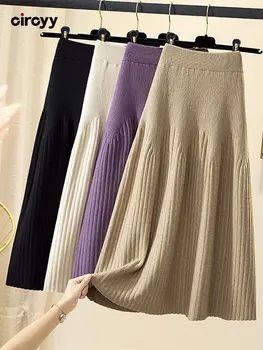 Long Skirts for Women Knitted Skirts Black A-Line Casual Mid-Calf High Waist Skirt Spring Elegant Fashion Clothes 2023 1