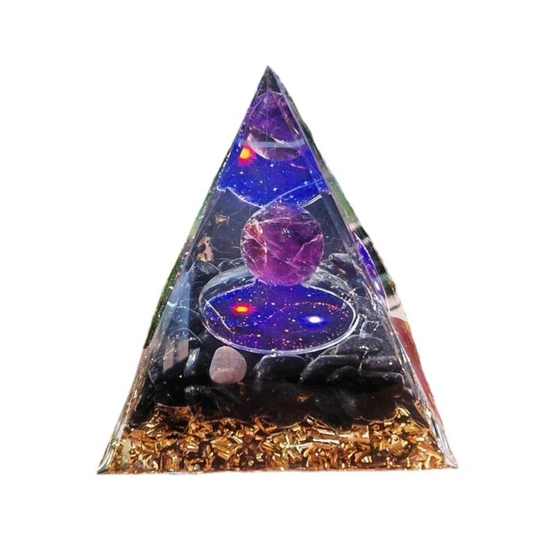 

Natural Crystal Orgone Pyramid Amethyst Gravel Healing Reiki Chakra Energy Generator for Home Bedroom Office Decoration