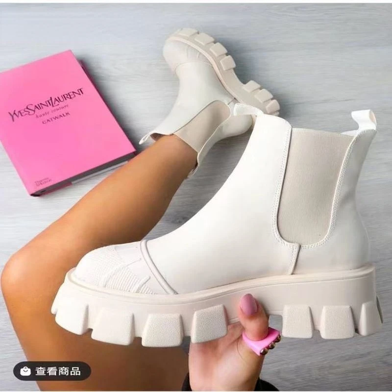 

New Big Size Women's Ankle Boots Thick Heel Slip on Shoes Round Toe Warm Boots Women Fashion Party Footwear Size 35-43