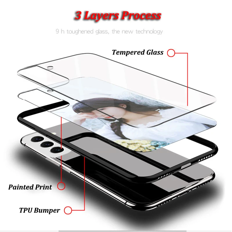 Фото Чехол из закаленного стекла для Samsung Galaxy A53, A13, A73, S22, S21, S20, FE Ultra, S10, S9, Note 20 Plus, Φ, A52S, A71 №3