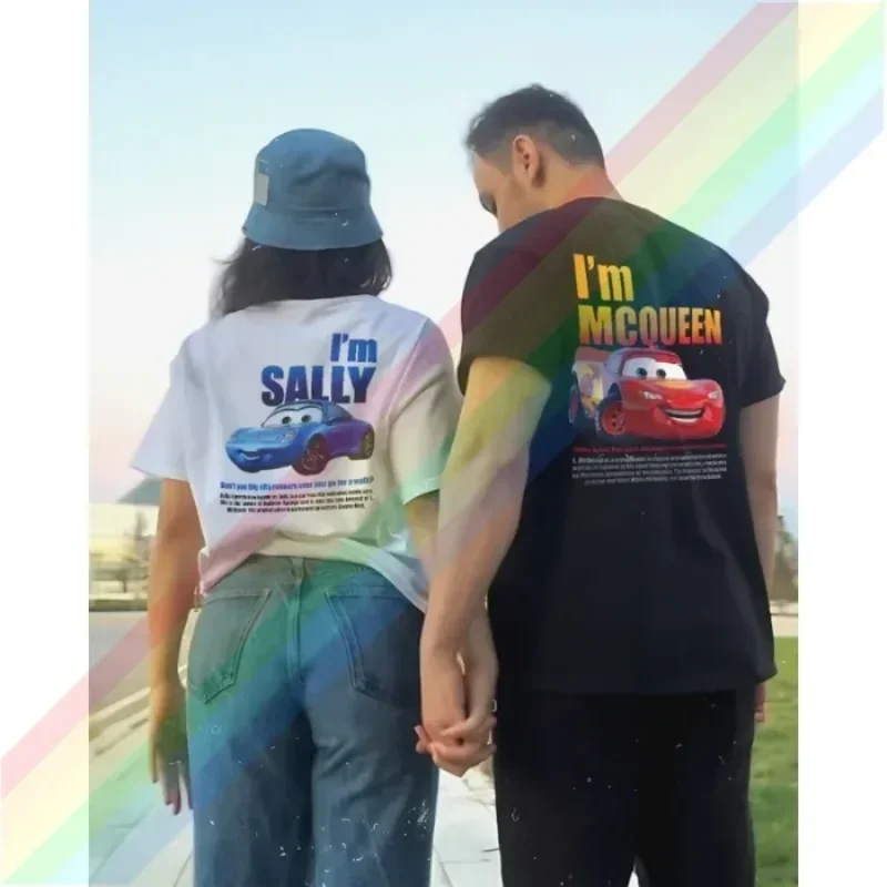 Футболка TEWSummer New Style Cars в тон футболка для пар L. Mcqueen и Sally Kachow рубашка Im Lightning