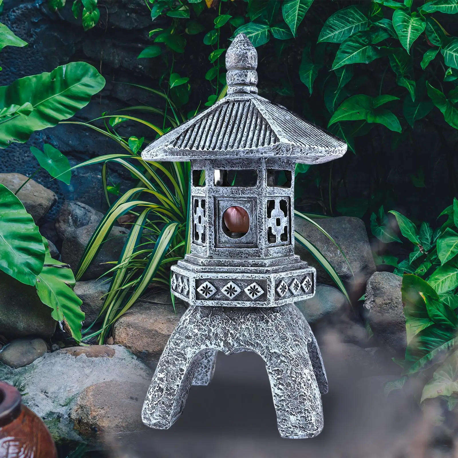 

Solar Pagoda Lantern Statue Energy Saving Lamp Decorative Resin Durable Garden Light for Balcony Walkway Landscape Ornament Yard