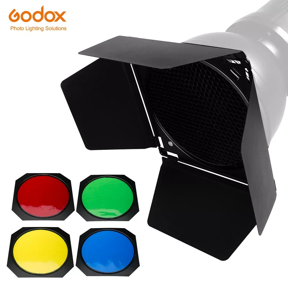 

Godox BD-04 Barn Door + Honeycomb Grid + 4 Color Filter for Standard Reflector