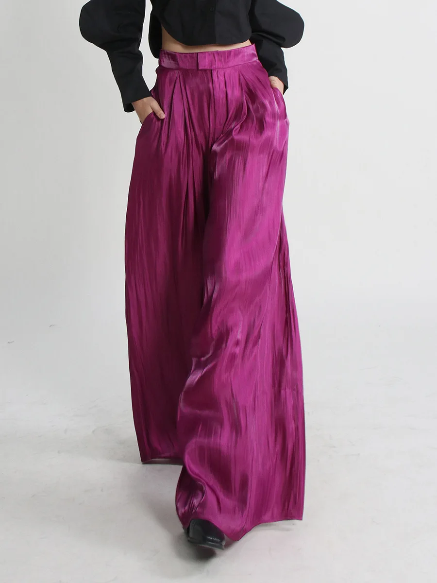 

Ruched Purple Wide Leg Pants For Women High Waist Loose Solid Minimalist Trousers Female Fashion Spring Clothes New perspective