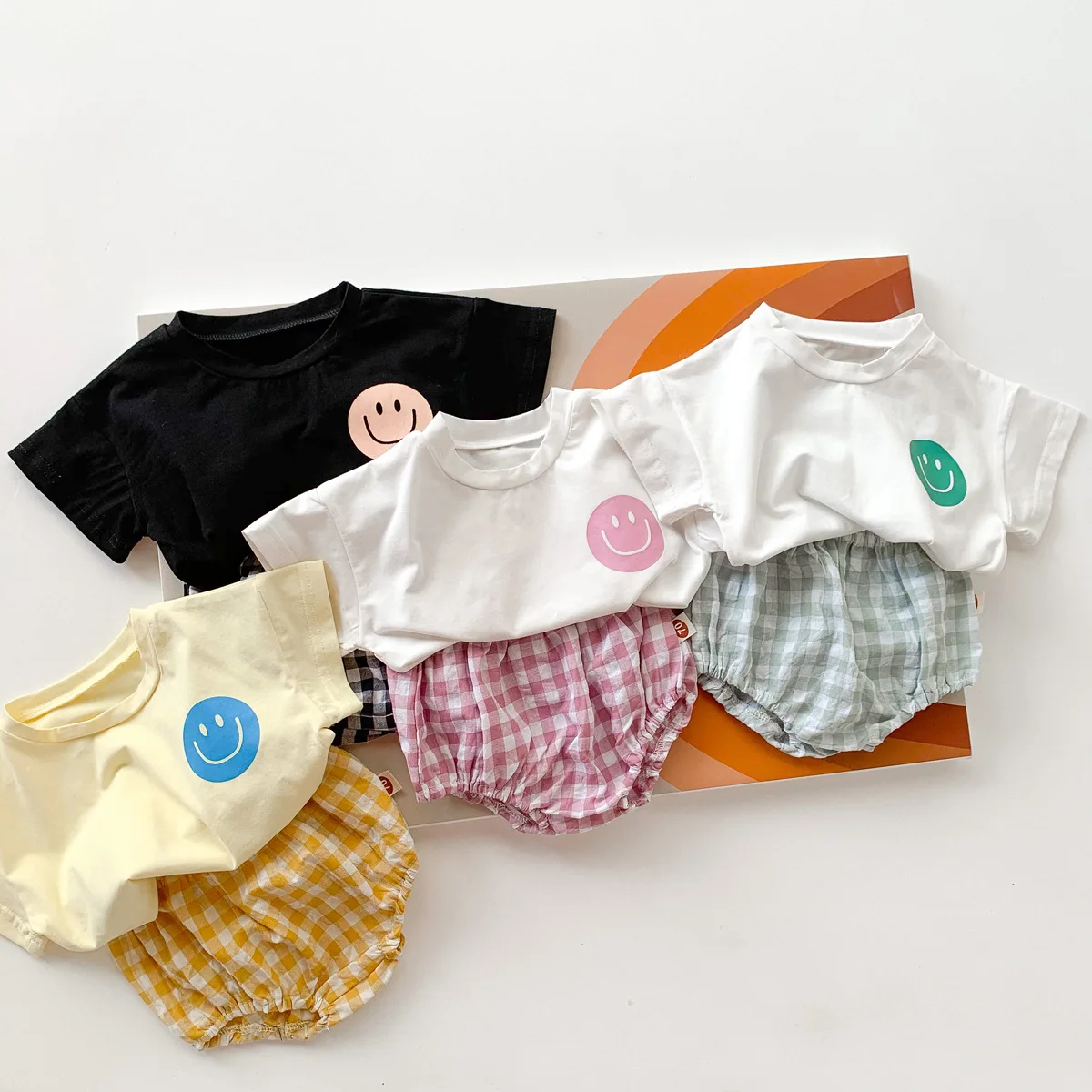 Baby Clothing New Summer Girls' Clothes Cotton Cute Smiling Face Children's T-shirt Shorts Two Piece Set Newborn Boy Baby Suit