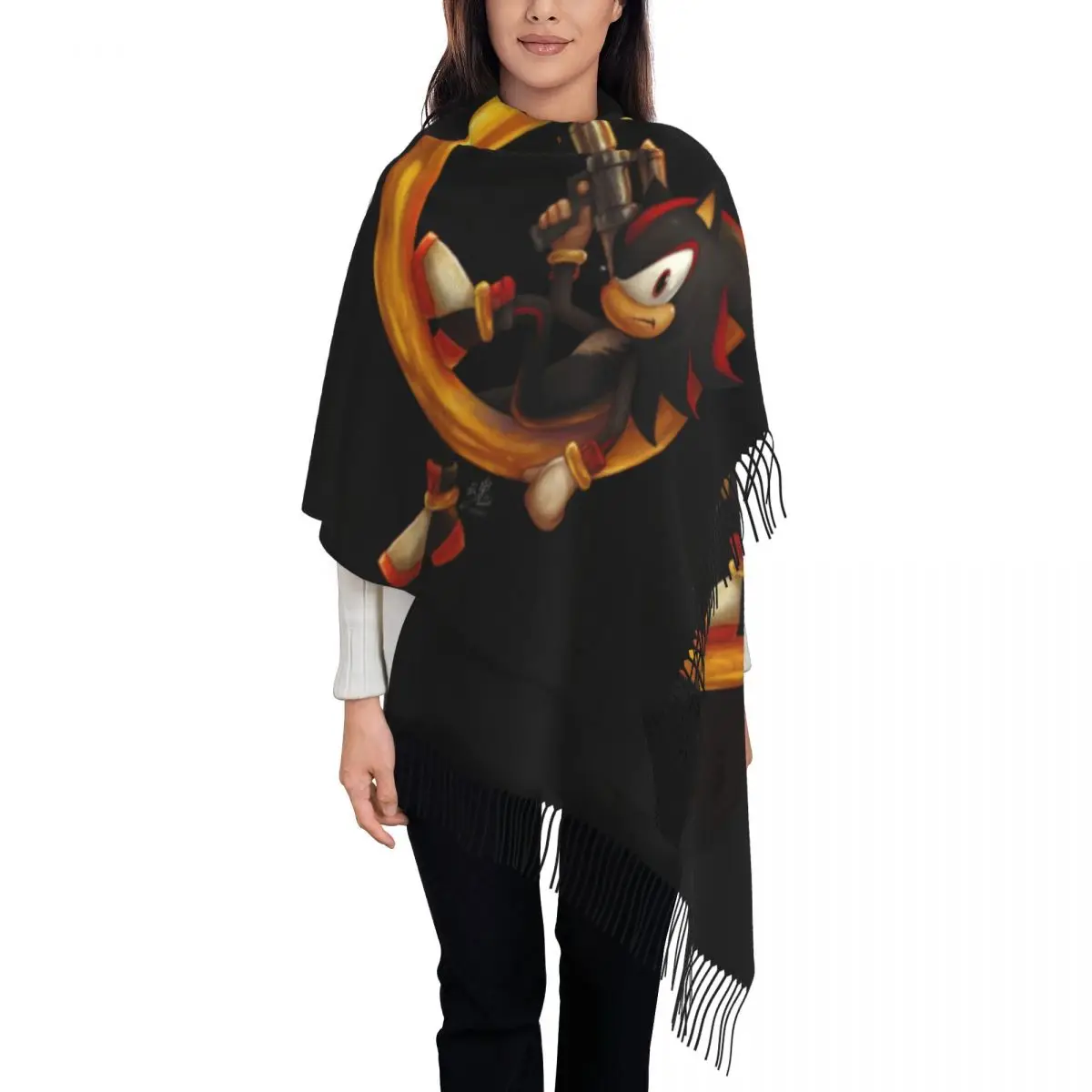 

Personalized Print Sonics The Hedgehog Shadow Scarf Women Men Winter Fall Warm Scarves Cartoon Game Shawl Wrap