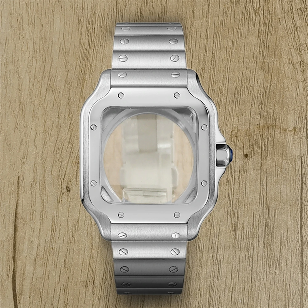 Men Watch Modification Accessories NH35 Square Case 38mm High Quality Polished Steel Watch Case Strap Set For NH35/NH36 Movement