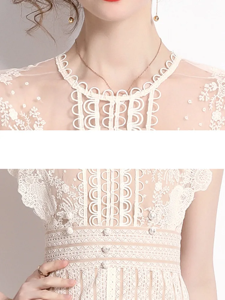 Женское Сетчатое платье средней длины элегантное подиумное кружевное в стиле